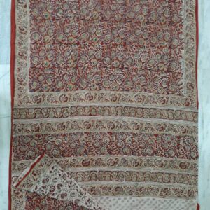 Hand block printed Kalamkari cotton saree