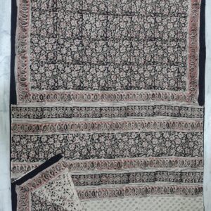 Hand block printed Kalamkari cotton saree