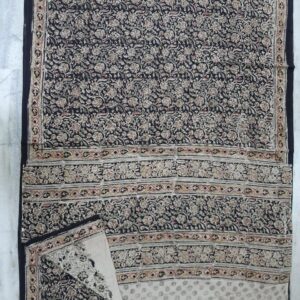 Hand block printed Kalamkari cotton saree