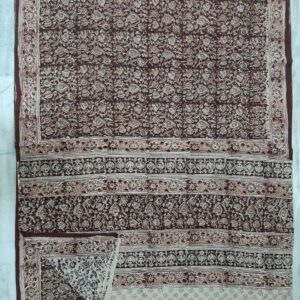 Hand block printed Kalamkari cotton saree