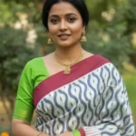 White and Maroon Silk Ikat Saree