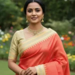 Coral Orange and Golden Gadwal Kuttu Saree