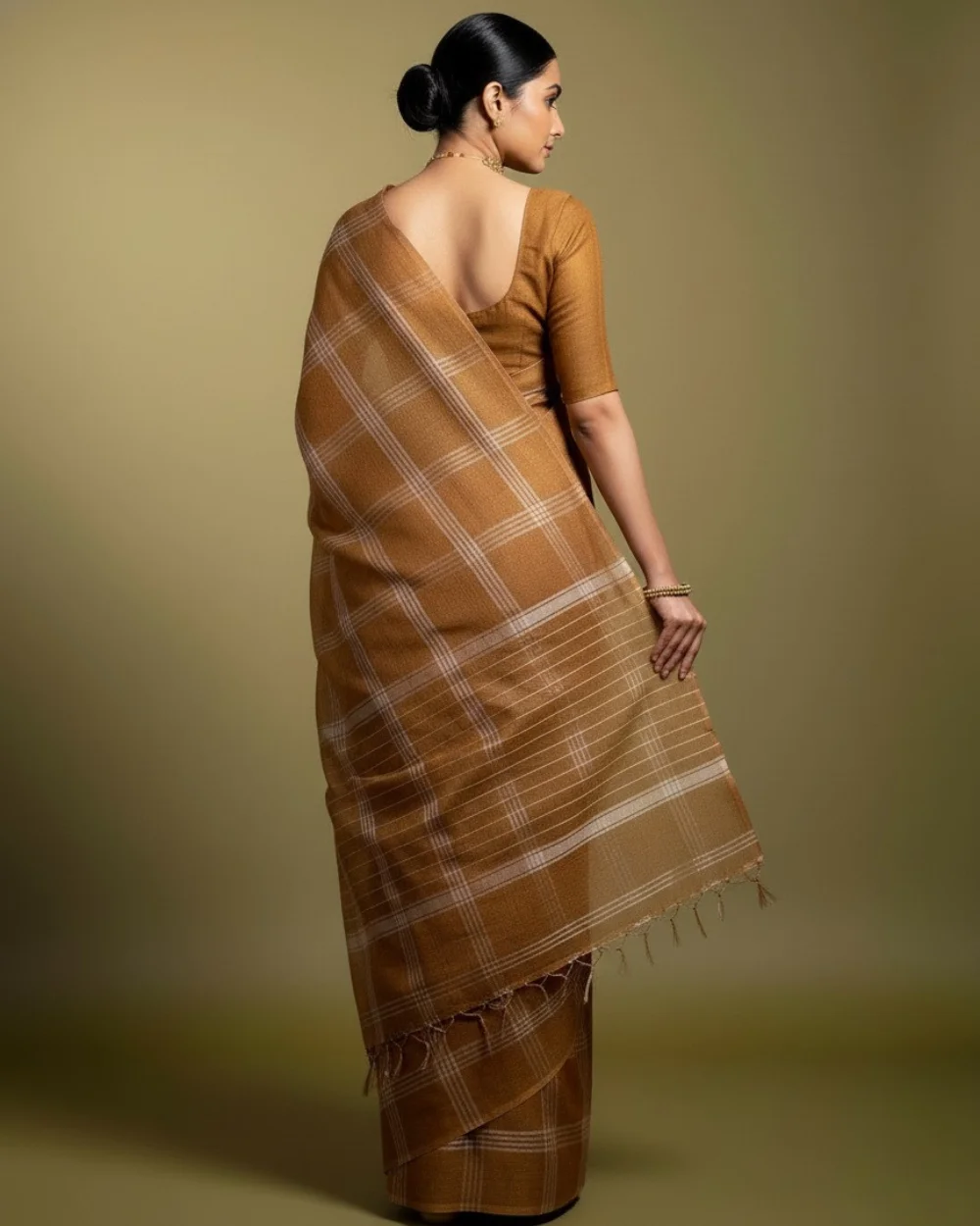 Mustard Brown Bobbili Natural Dye Saree - Image 3