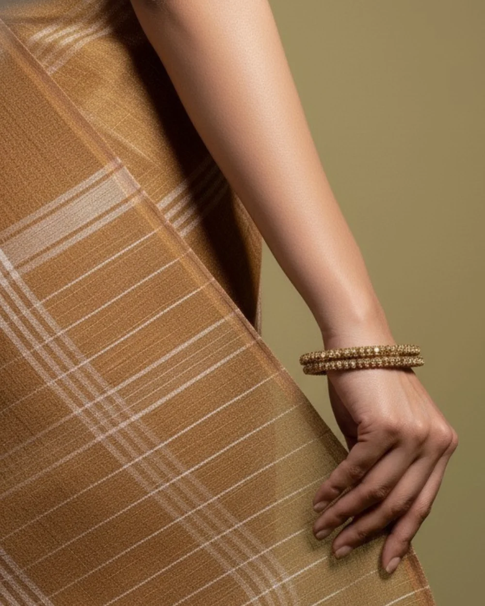 Mustard Brown Bobbili Natural Dye Saree - Image 4