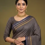 Navy Blue and Brown Cotton Narayanpet Saree