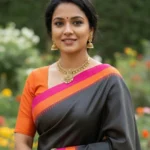 Black and Orange Gadwal Kuttu Saree