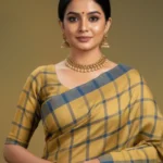 Mustard Yellow And Blue Bobbili Natural Dye Saree