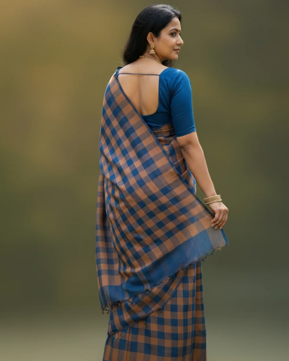 Blue And Brown Bobbili Natural Dye Saree - Image 3