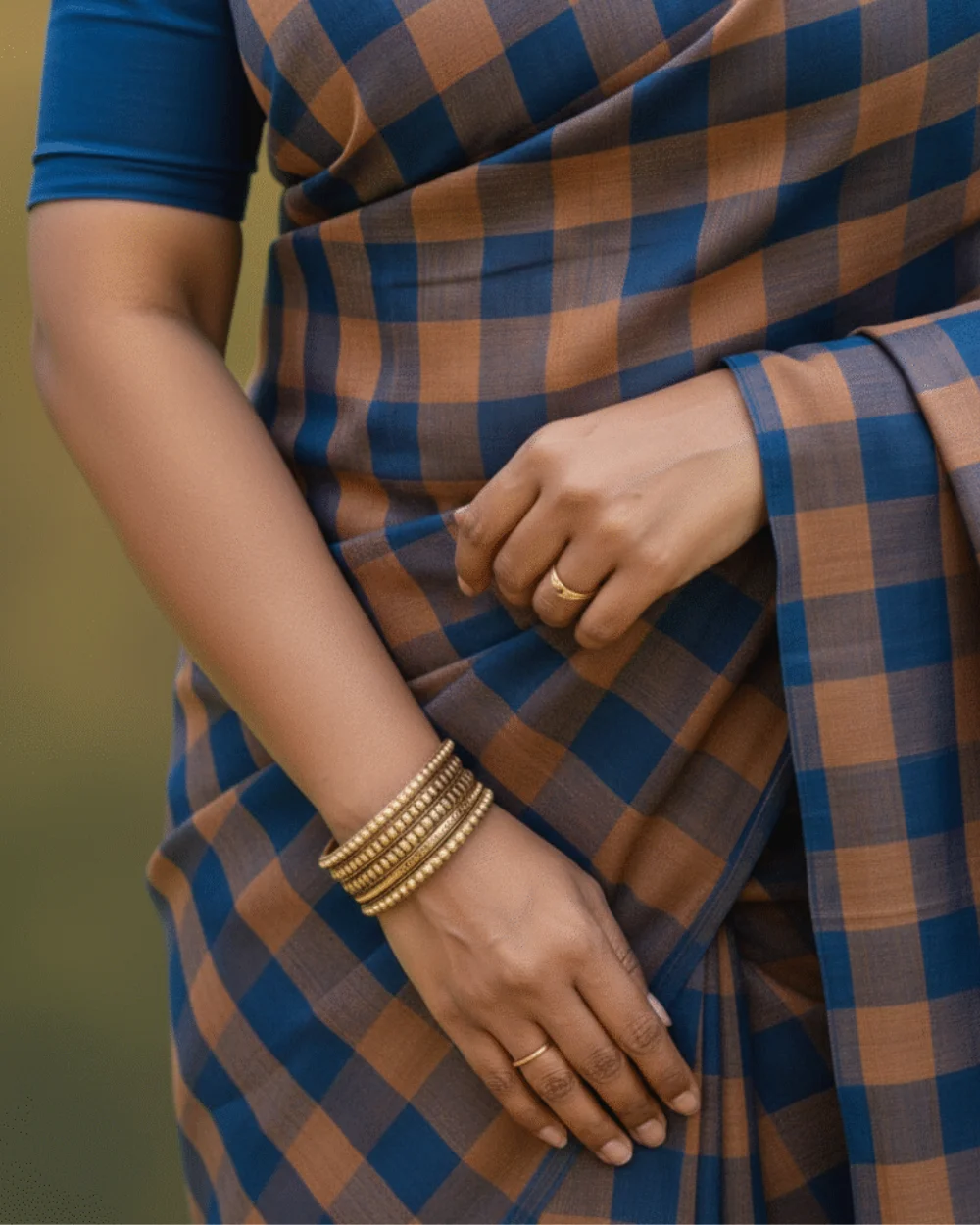 Blue And Brown Bobbili Natural Dye Saree - Image 4