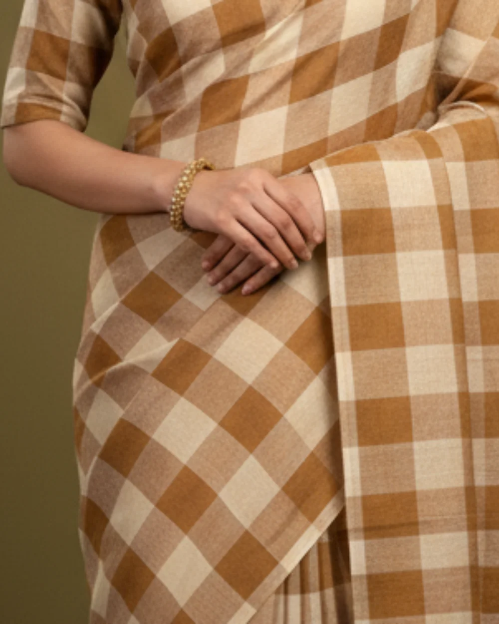 Tan Cream Bobbili Natural Dye Saree - Image 4